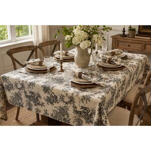 Williams Sonoma French Toile Tablecloth Napkin Set Cotton Italy 68x90